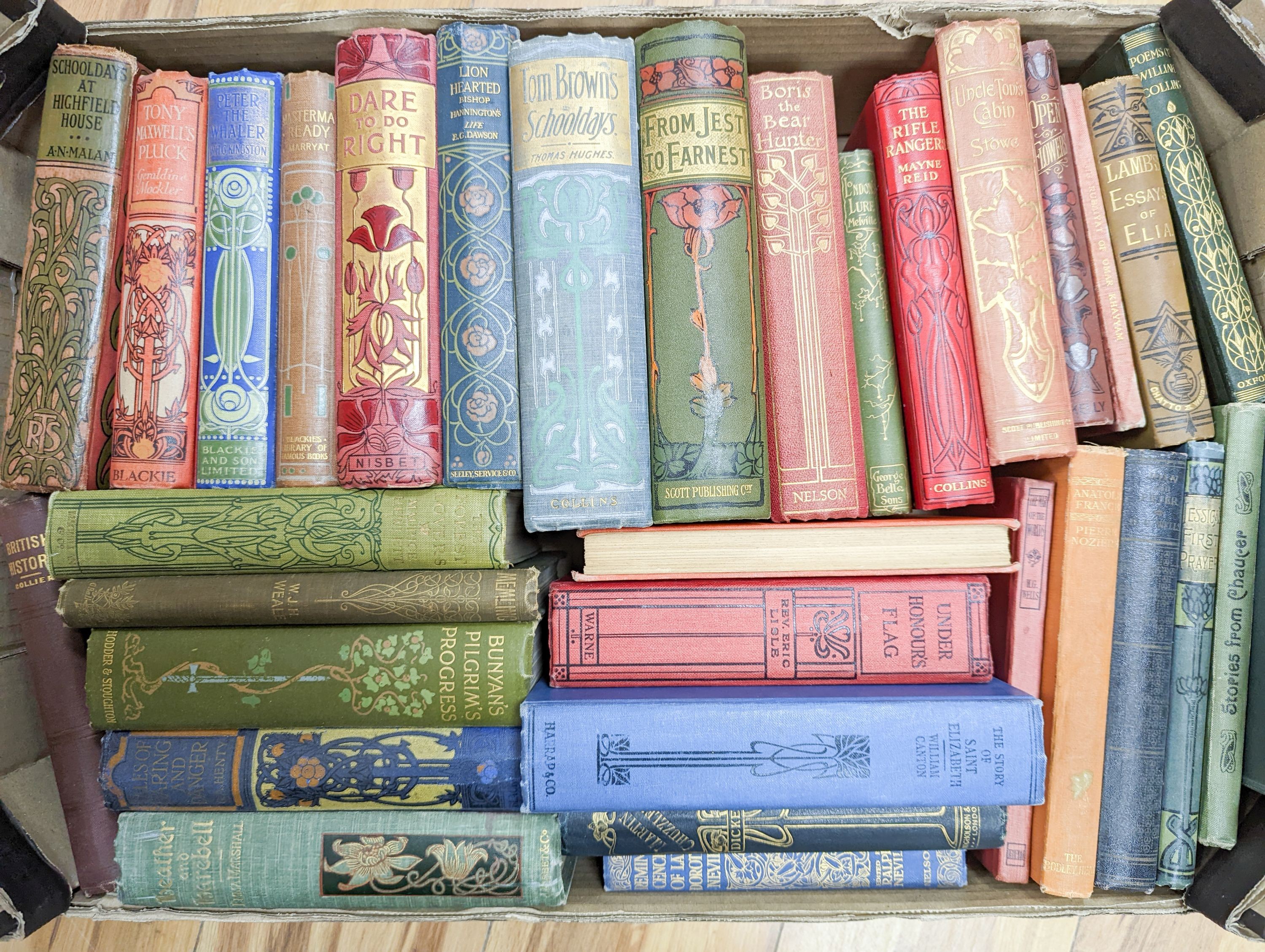 A collection of 33 late 19th/early 20th century works with Art Nouveau decorated bindings, consisting of poetry and fiction.